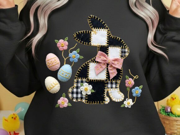 Checkered Bunny Easter Faux Yarn PNG: A Modern Graphic for Stylish Seasonal Design