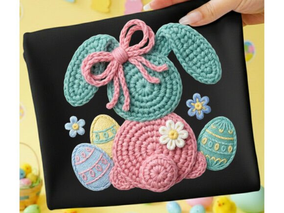 Easter Bunny & Eggs Faux Yarn Tshirt PNG: A Textured Delight