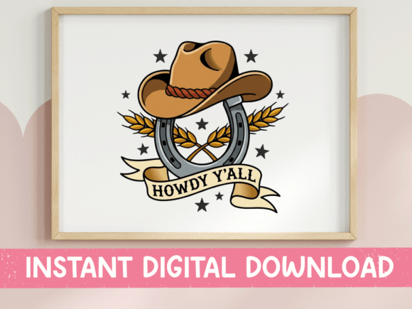 Howdy Y'all Cowboy Hat Horseshoe Badge: A Western Design Essential