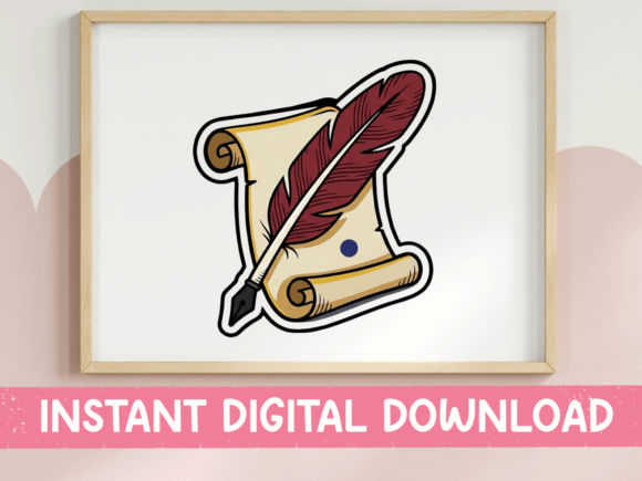Quill Pen and Scroll Parchment Sticker: A Vintage Accent for Modern Creators