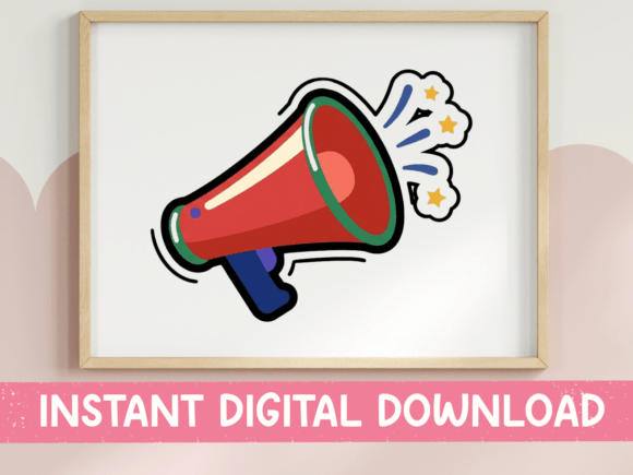 Red Megaphone with Stars Sticker: Bold Graphics for Team Spirit