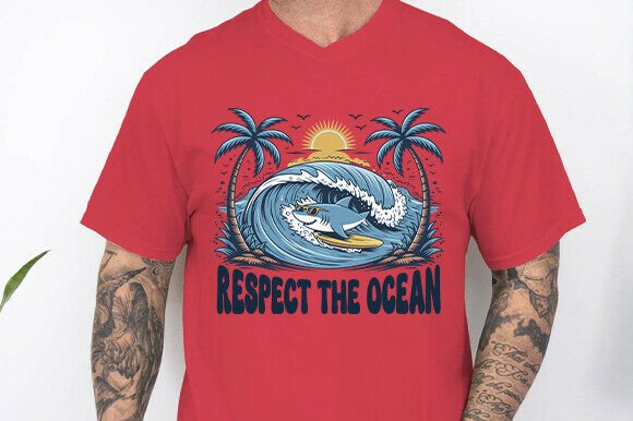 Respect the Ocean SVG: The Surfing Shark for Vibrant Design