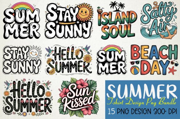 Sunny Vibes: Elevate Your Projects with This Summer T-Shirt Design PNG Bundle